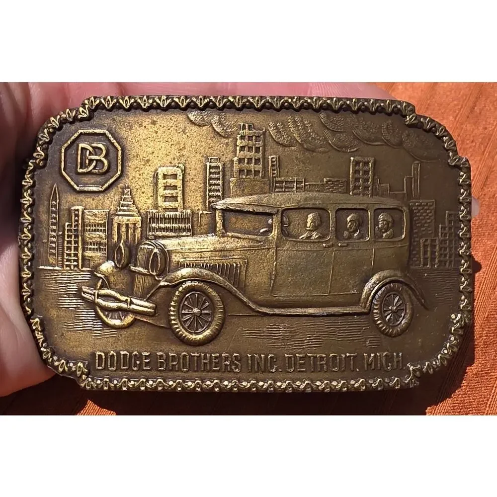 Vintage 70s Dodge Brothers brass belt buckle